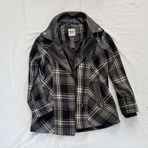 Harley-Davidson Black White Grey Flannel & Leather Women's Coat Size L